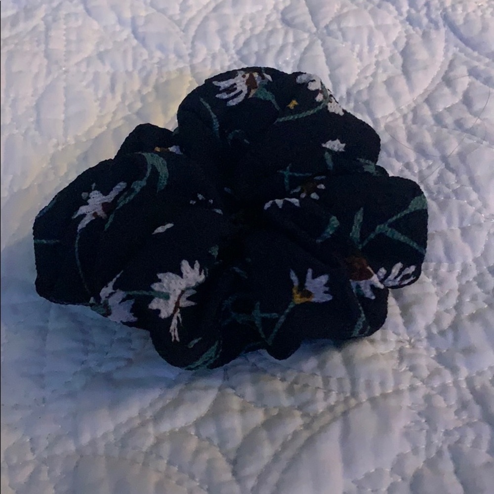 Flower print with navy blue background scrunchie